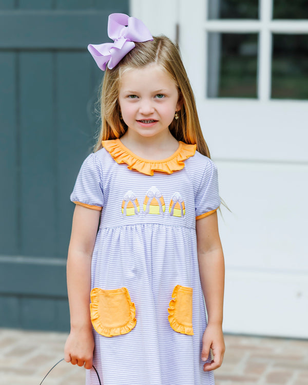 Sweet As Candy Corn Ruffle Pocket Dress