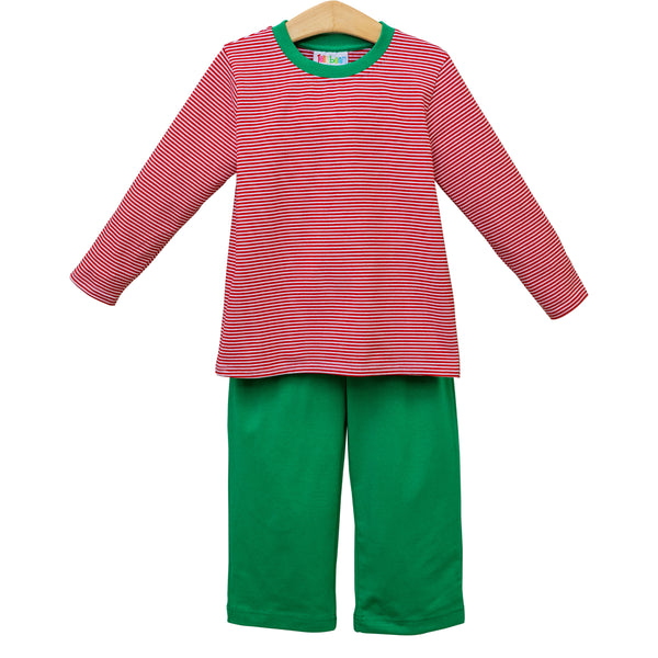 Thomas Pants Set- Red Stripe & Green