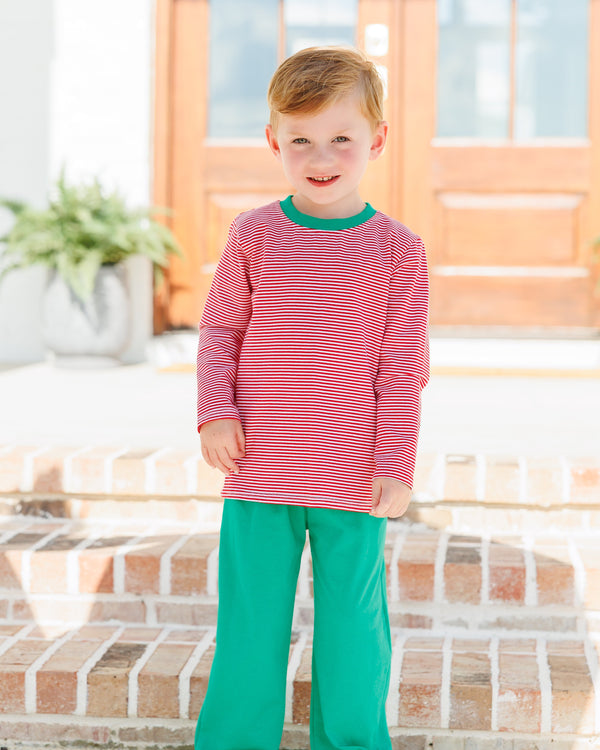 Thomas Pants Set- Red Stripe & Green