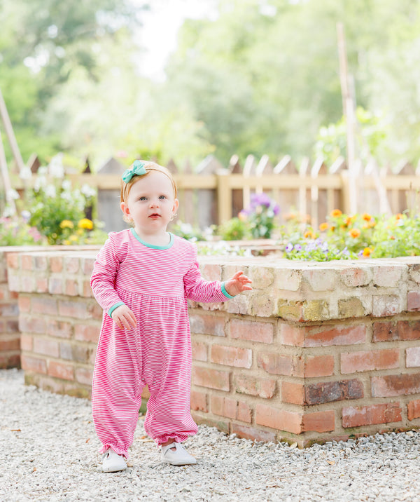 Sadie Romper- Pink Stripe/Mint