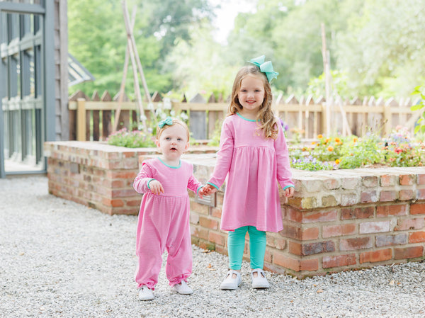 Sadie Romper- Pink Stripe/Mint