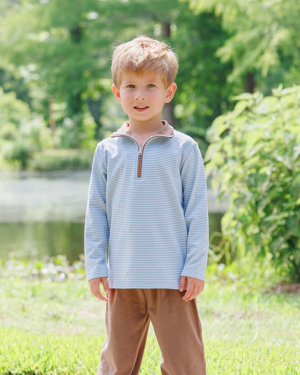 Evan Pullover- Dusty Sage Stripe/Light Brown