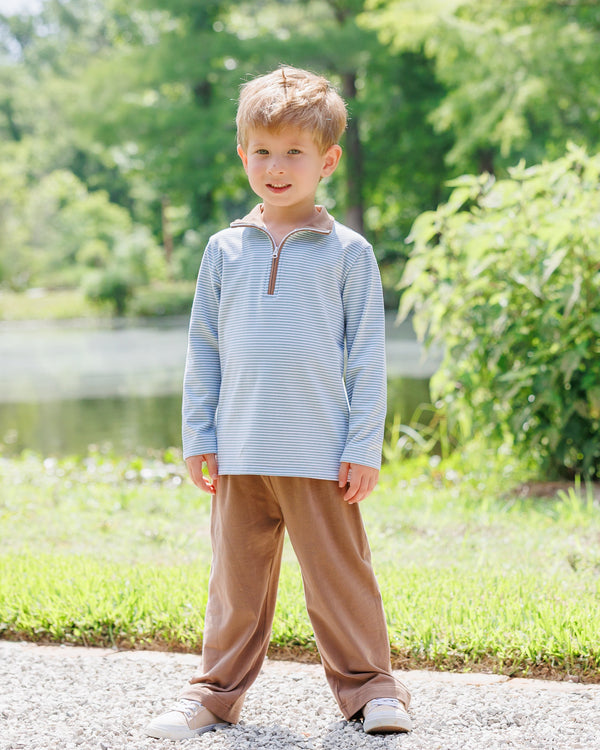 Evan Pullover- Dusty Sage Stripe/Light Brown