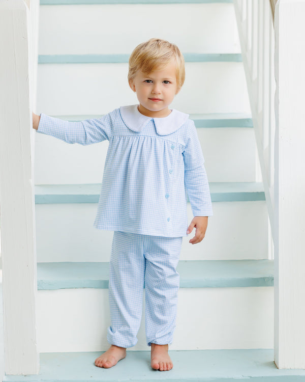 Liam Bloomer Pants Set- Light Blue Windowpane