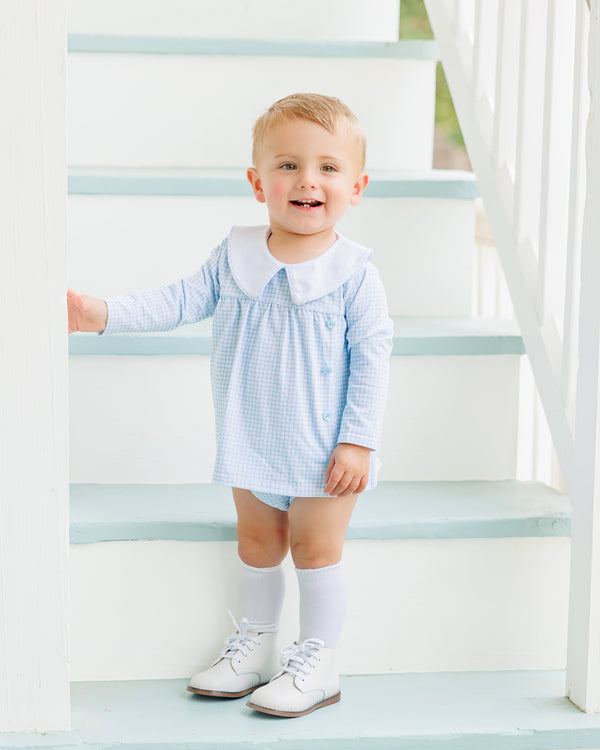 Liam Diaper Set- Light Blue Windowpane