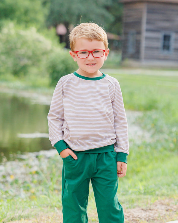 Connor Jogger Set- Tan Stripe/Hunter Green
