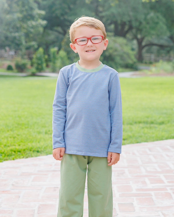 Thomas Pants Set- Dusty Blue Stripe/Sage