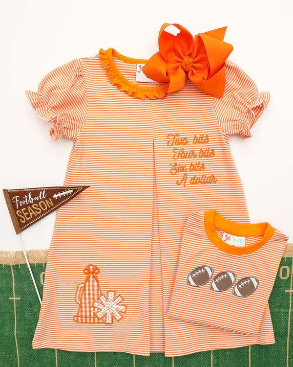 Stand Up and Holler Pleat Dress- Orange Stripe