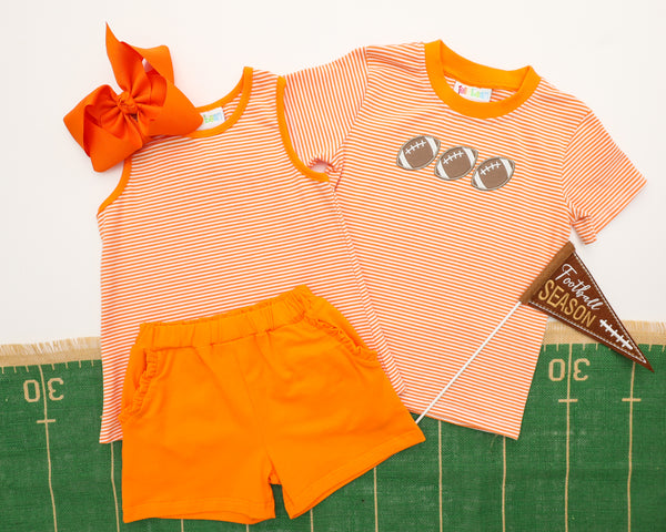 We've Got Spirit Bow Back Short Set- Orange Stripe