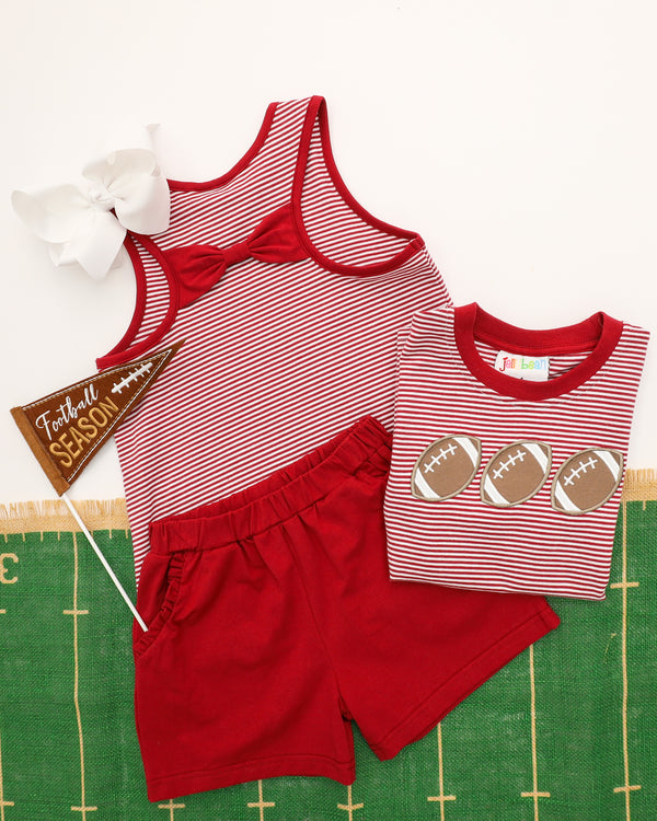 We've Got Spirit Bow Back Short Set- Crimson Stripe