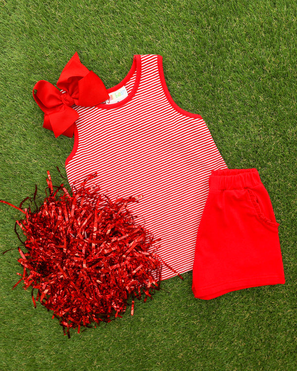 We've Got Spirit Bow Back Short Set- Red Stripe