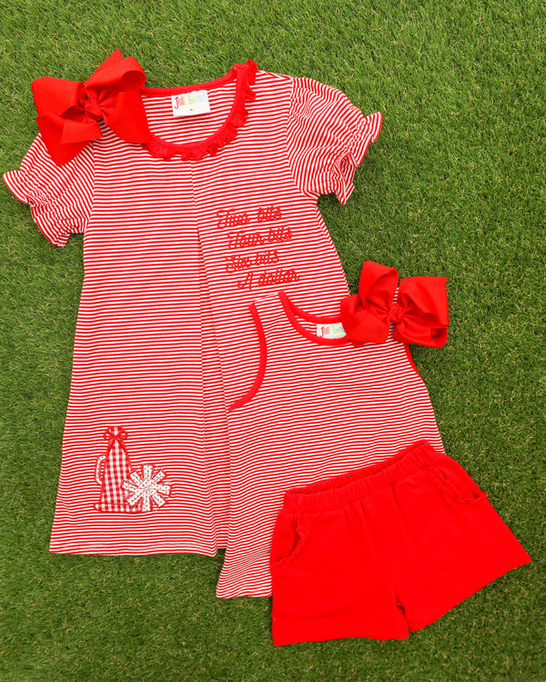 Stand Up and Holler Pleat Dress- Red Stripe