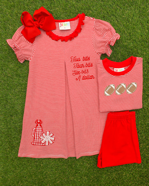 Stand Up and Holler Pleat Dress- Red Stripe