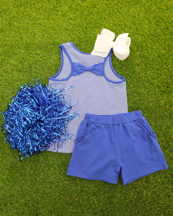 We've Got Spirit Bow Back Short Set- Royal Blue Stripe