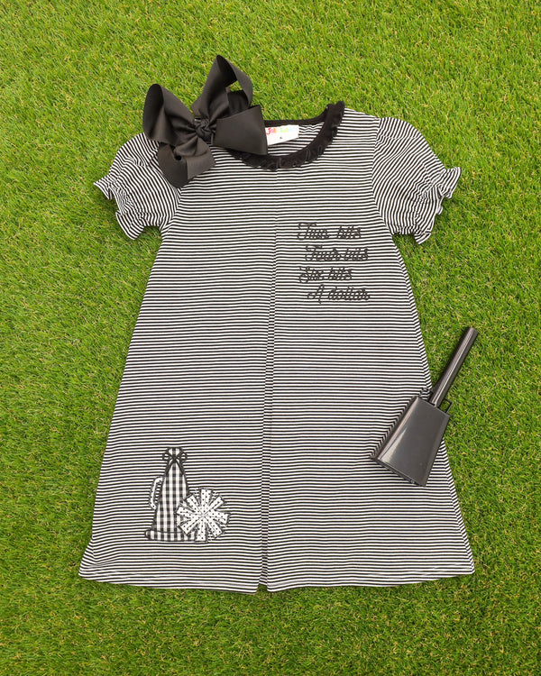 Stand Up and Holler Pleat Dress- Black Stripe