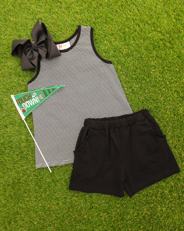 We've Got Spirit Bow Back Short Set- Black Stripe