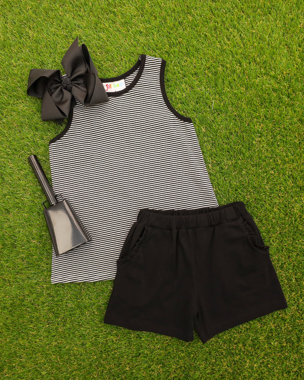 We've Got Spirit Bow Back Short Set- Black Stripe