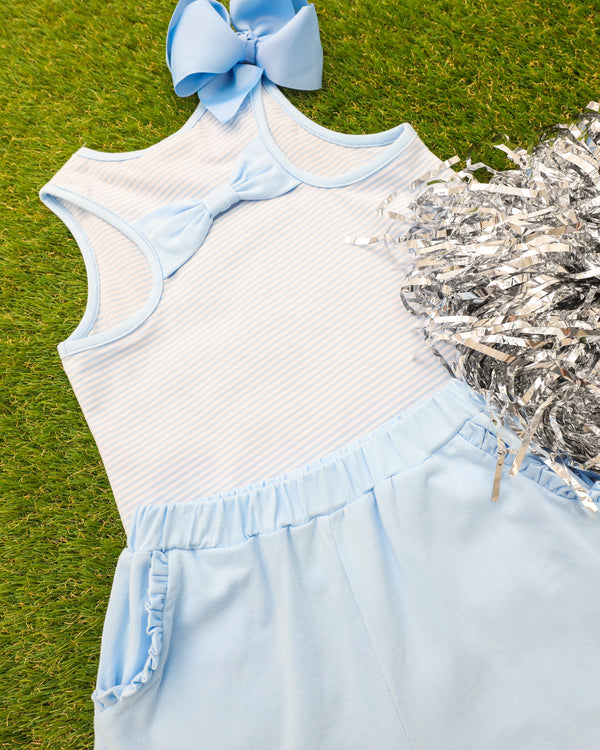 We've Got Spirit Bow Back Short Set- Light Blue Stripe