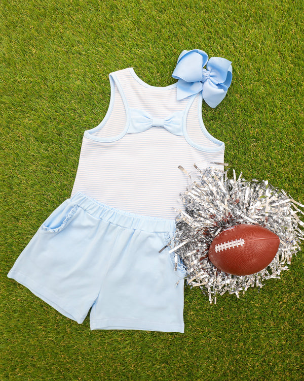 We've Got Spirit Bow Back Short Set- Light Blue Stripe