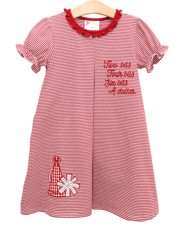 Stand Up and Holler Pleat Dress- Crimson Stripe