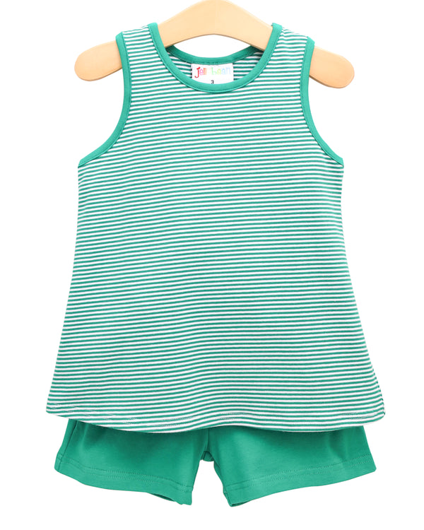 We've Got Spirit Bow Back Short Set- Green Stripe