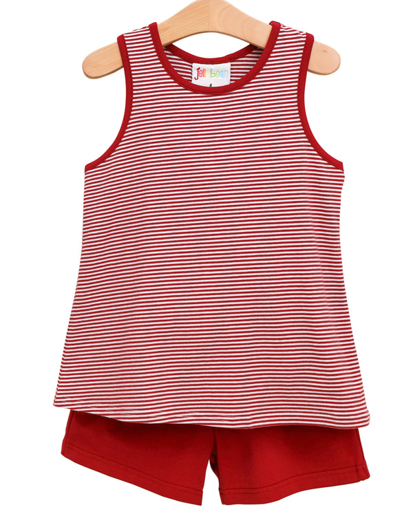 We've Got Spirit Bow Back Short Set- Crimson Stripe