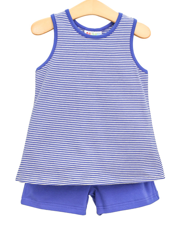 We've Got Spirit Bow Back Short Set- Royal Blue Stripe