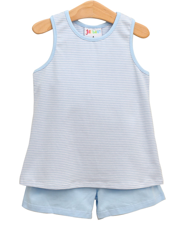 We've Got Spirit Bow Back Short Set- Light Blue Stripe