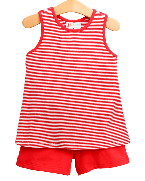 We've Got Spirit Bow Back Short Set- Red Stripe