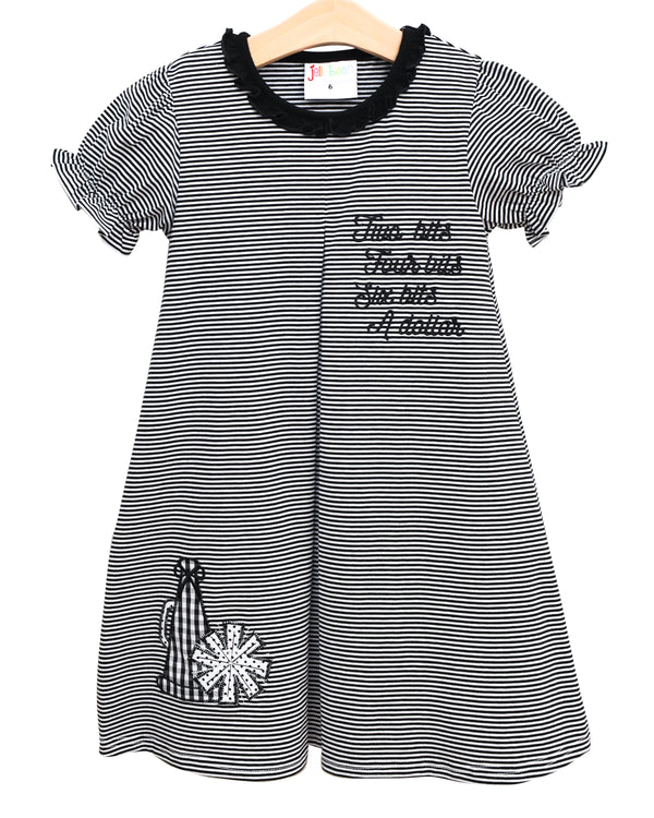 Stand Up and Holler Pleat Dress- Black Stripe