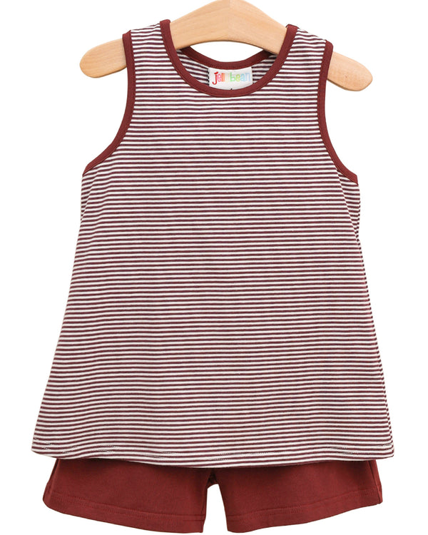 We've Got Spirit Bow Back Short Set- Maroon Stripe