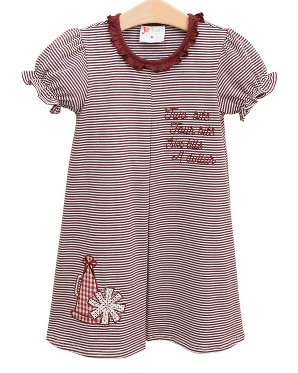 Stand Up and Holler Pleat Dress- Maroon Stripe