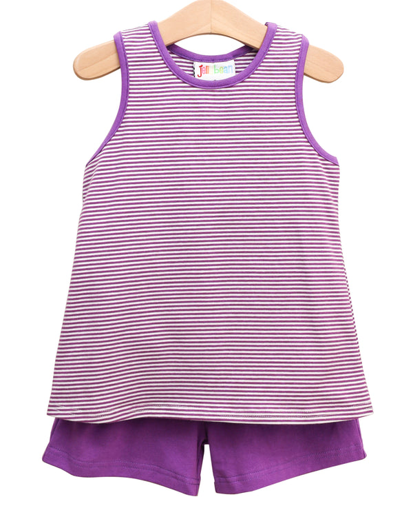 We've Got Spirit Bow Back Short Set- Purple Stripe
