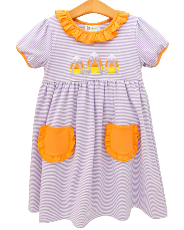 Sweet As Candy Corn Ruffle Pocket Dress