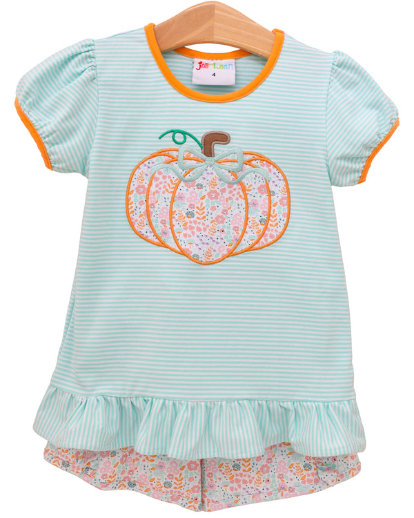 Pumpkin Patch Petals Applique Ruffle Short Set