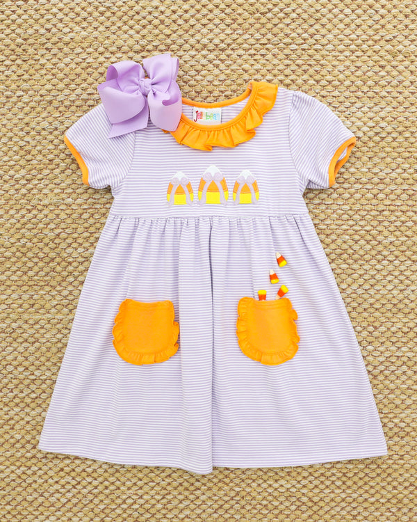 Sweet As Candy Corn Ruffle Pocket Dress