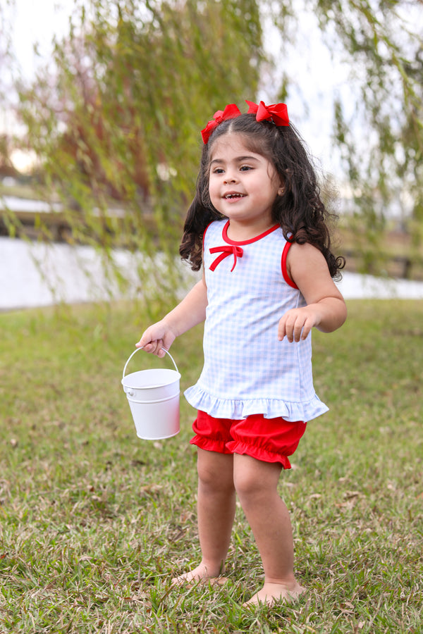 Blue Gingham/Red Bow Bloomer Set