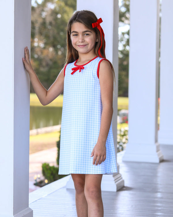 Blue Gingham/Red Bow Dress