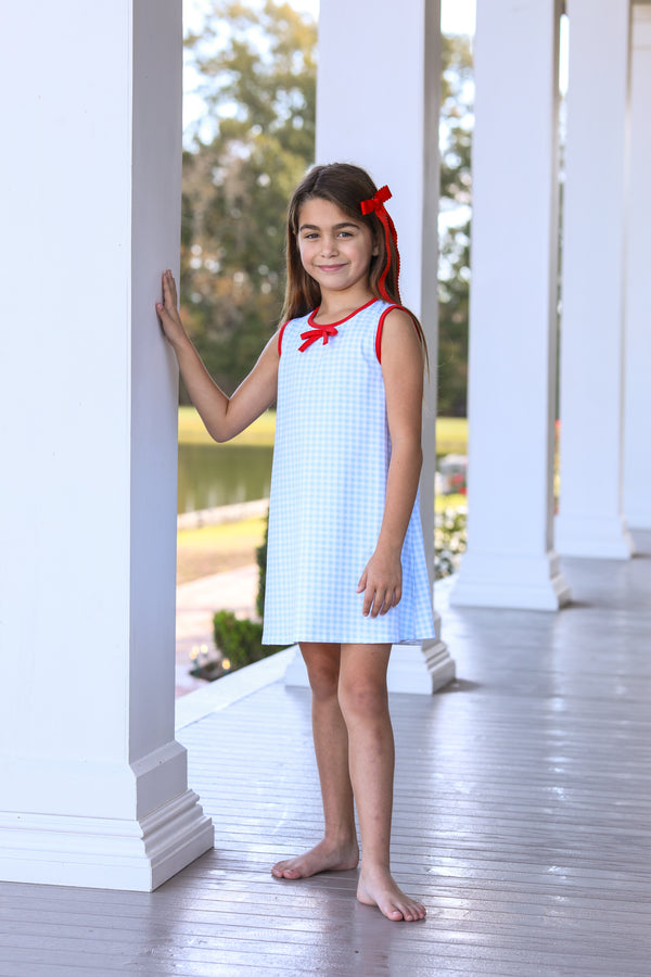 Blue Gingham/Red Bow Dress