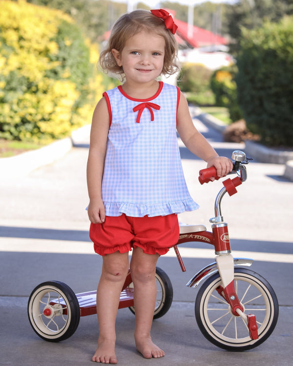 Blue Gingham/Red Bow Bloomer Set