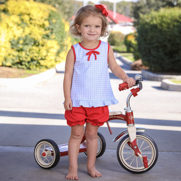 Blue Gingham/Red Bow Bloomer Set