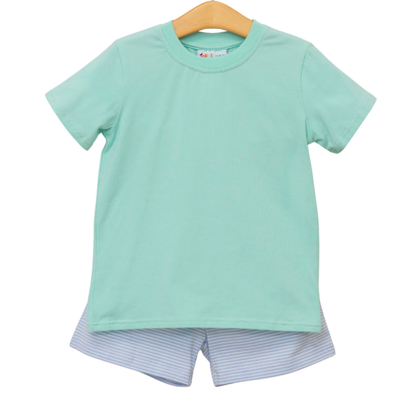 Drew Short Set- Mint and Light Blue Stripe