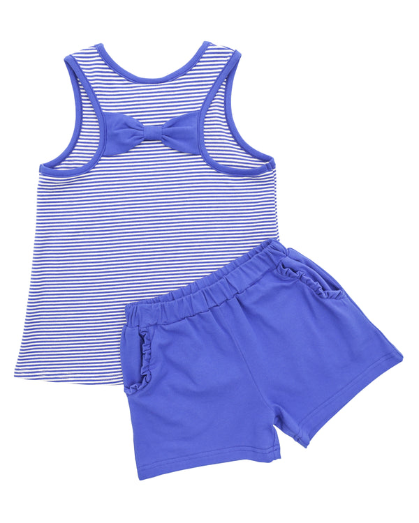 We've Got Spirit Bow Back Short Set- Royal Blue Stripe
