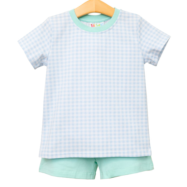 Blue Gingham and Mint Short Set