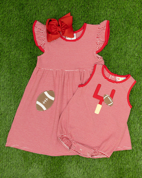 Let's Cheer! Football Pocket Dress- Red Stripe