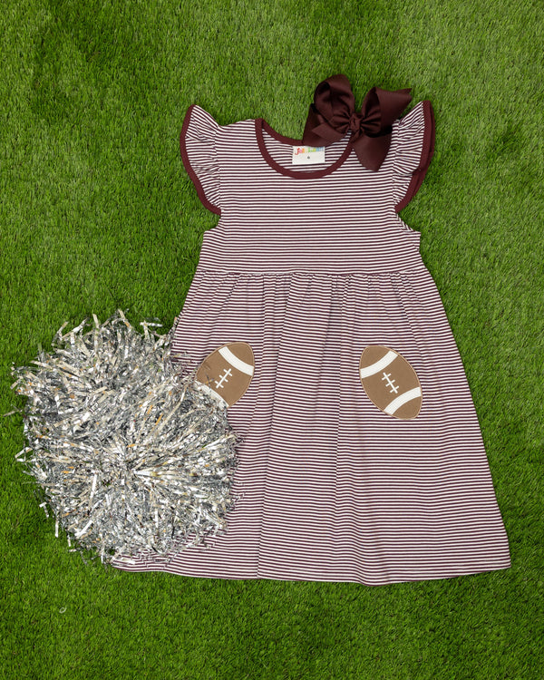 Let's Cheer! Football Pocket Dress- Maroon Stripe