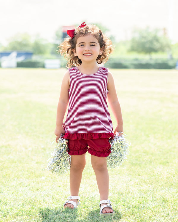 Let's Cheer! Swing Back Bloomer Set- Crimson Stripe