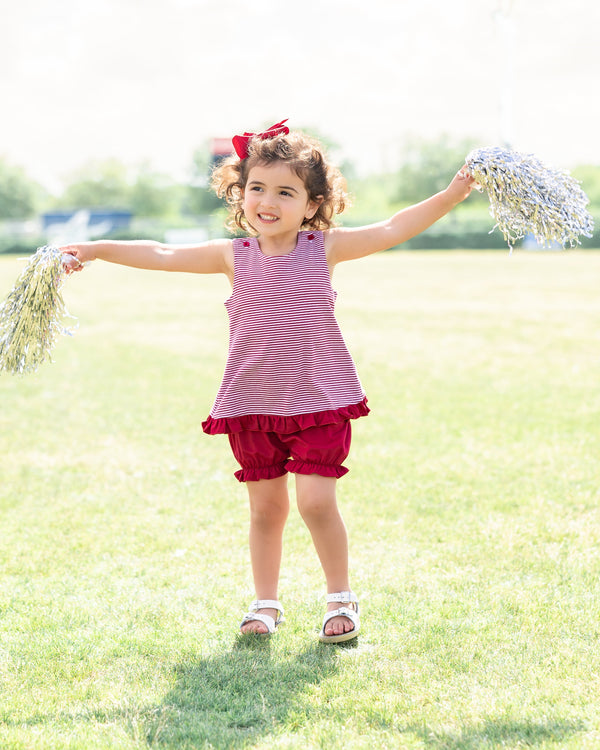 Let's Cheer! Swing Back Bloomer Set- Crimson Stripe