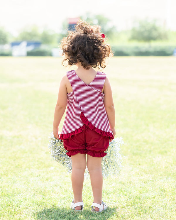 Let's Cheer! Swing Back Bloomer Set- Crimson Stripe