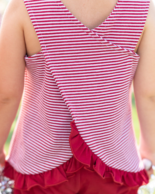 Let's Cheer! Swing Back Bloomer Set- Crimson Stripe